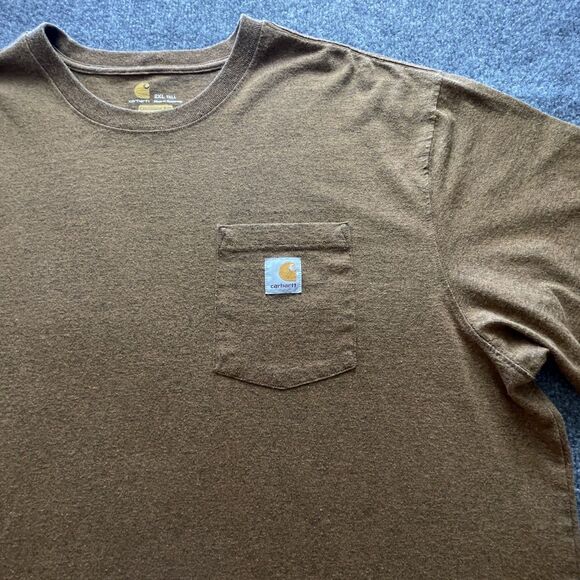 Carhartt T-Shirt Menβs 2XL Tall Brown Original Fit Pocket Workwear Heavyweight - Picture 2 of 10